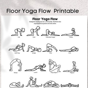 Vloeryoga houdt routine, stretching, cadeau voor yogaliefhebber, yoga-illustraties pdf. Yogastudio-inrichting, flexibiliteitsgids