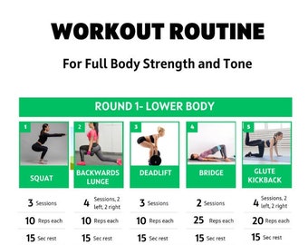 Workout Poster for Home Gym - 10 Full Body Strength Training Exercises, Daily Workout Printable & Exercise Wall Art Decor