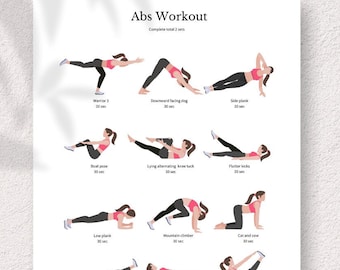 Abs and Core Exercises Printable Pdf, Core Workout, Abs Workout Guide Page, Instant Dowload, Core Yoga Exercises, How to get flat belly