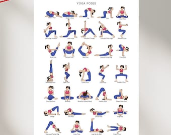 Yoga Poses Illustrated Print, Gym Decor (Digital Download)