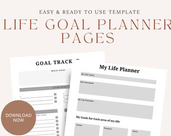 Life Vision Planner PDF – Goals Tracker, 6 Areas of Life (Digital Download)