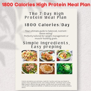 1800 Calorie Deficit Meal Plan 7-Day High Protein & Fiber Weight Loss Meal Prep for Muscle Building