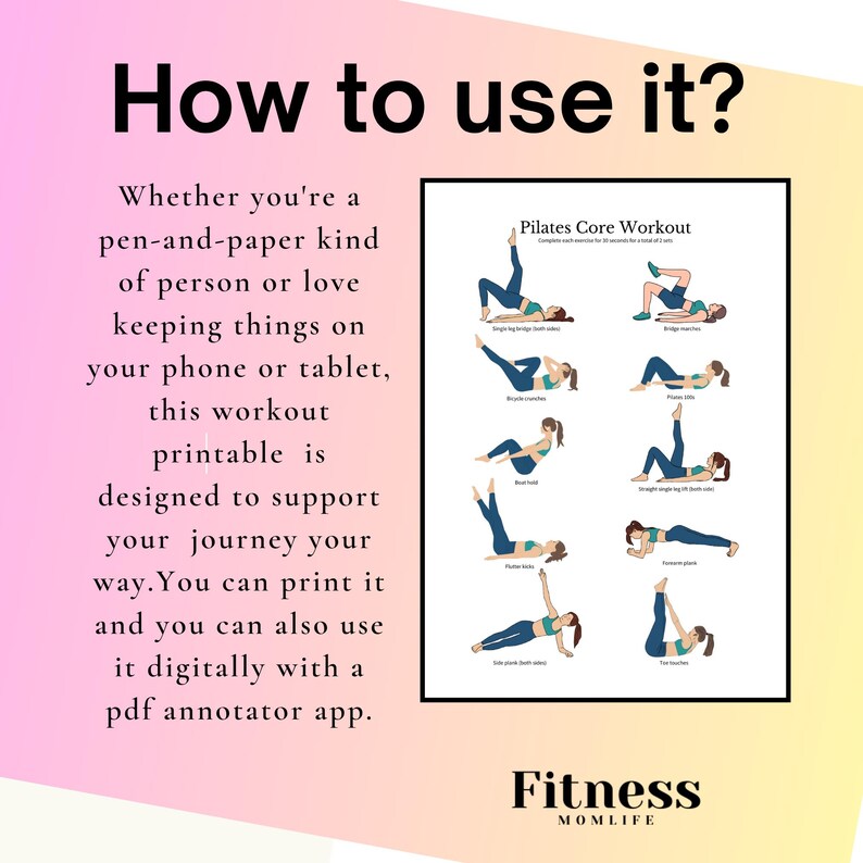 Poster d'entraînement Pilates Core | Routine abdominale pour débutants (téléchargement numérique) image 8