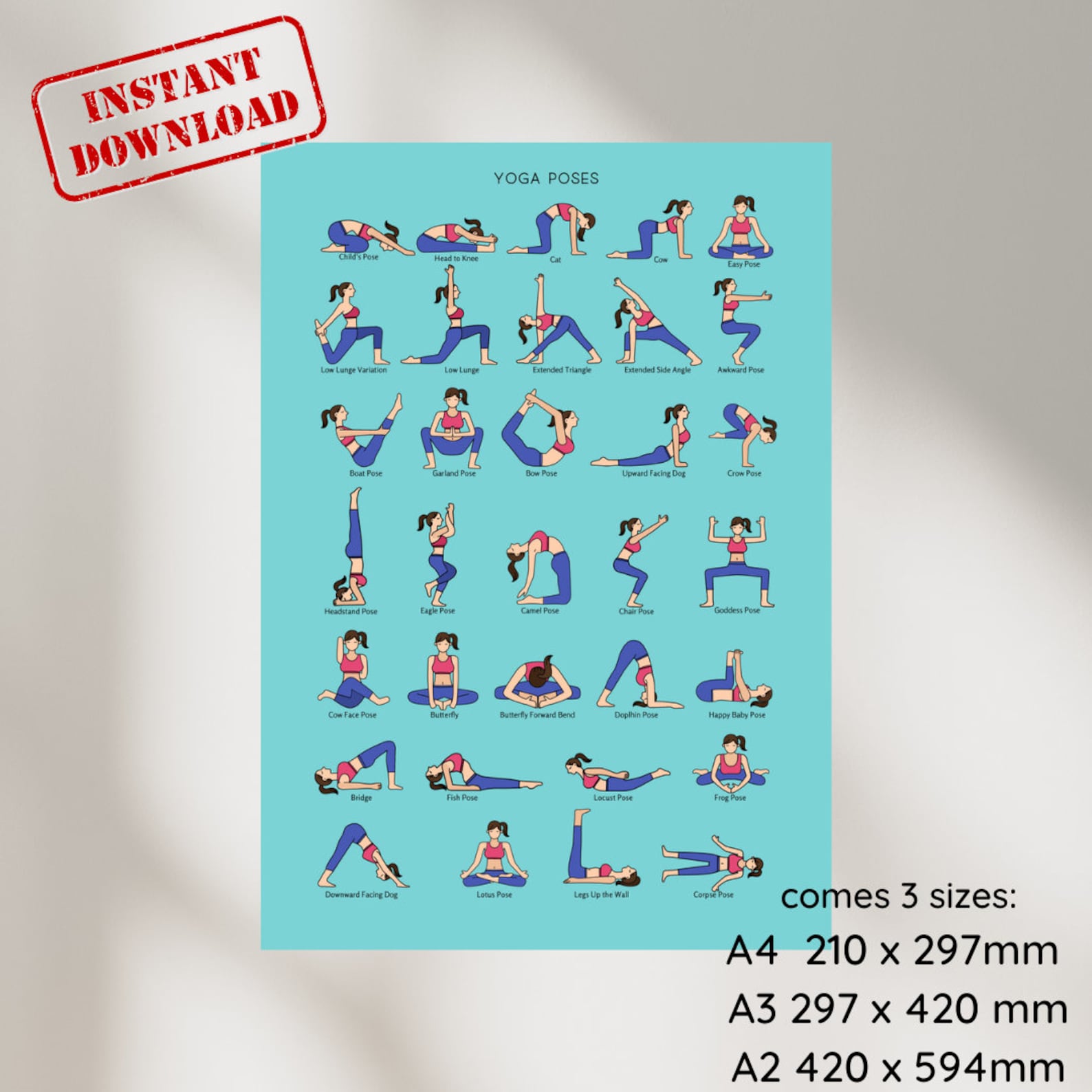 33 Yoga Poses Printable Poster,digital Download Yoga Poses Poster,yoga ...