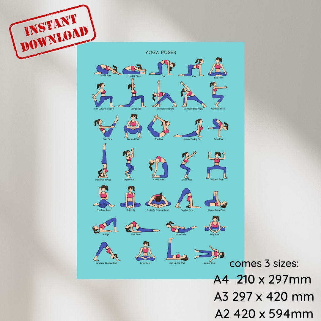 33 Yoga Poses Printable Poster,digital Download Yoga Poses Poster,yoga ...