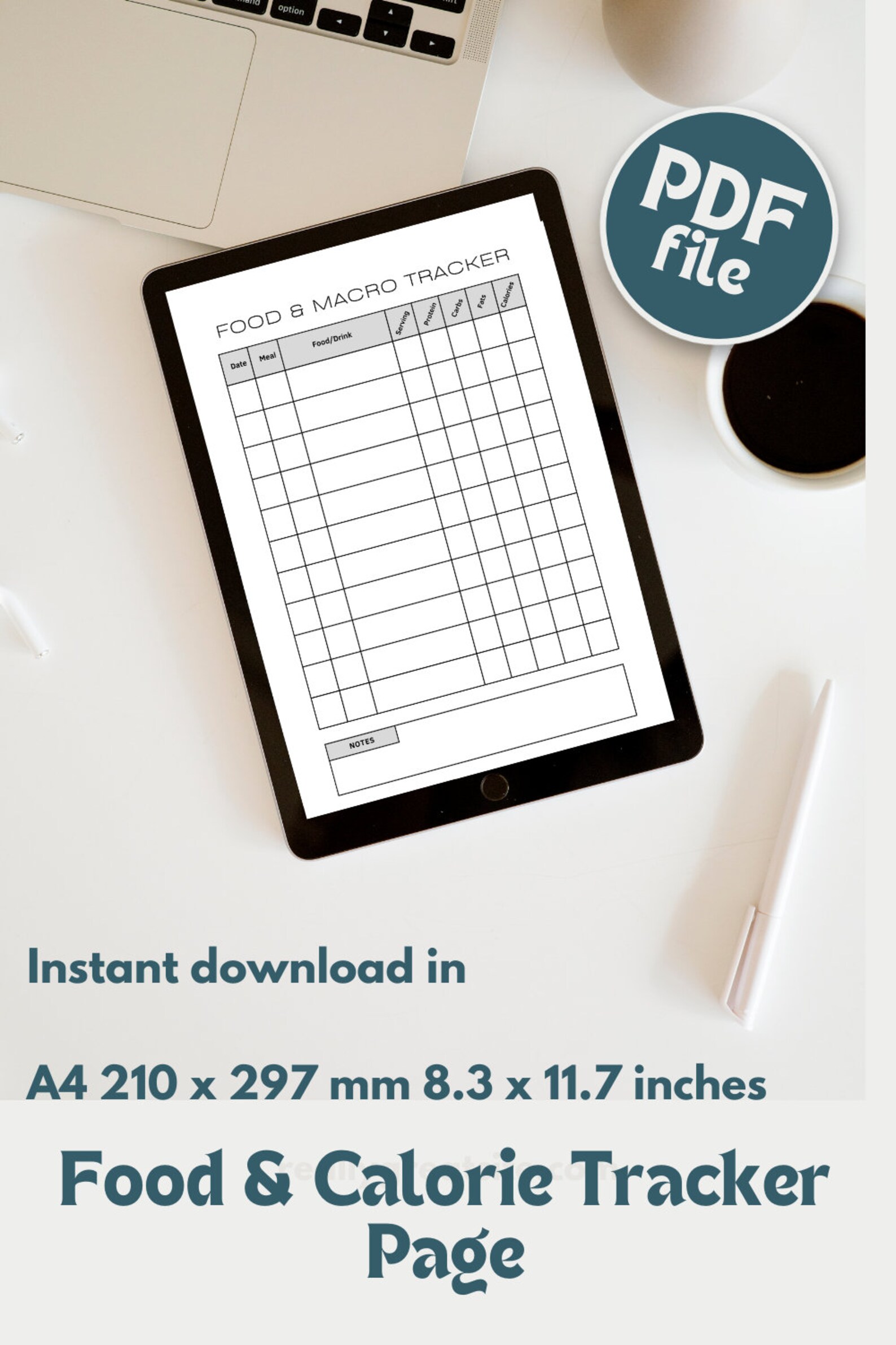 Food and Macro Tracker, Macronutrient and Calorie Planner,daily Calorie Journal Printable, Macro ...