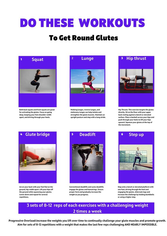 How to Get Round Booty Guide daily Glutes Workout Poster Exercise Wall Art Gym Decor Workout Poster for Home Gym Glutes Checklist Etsy