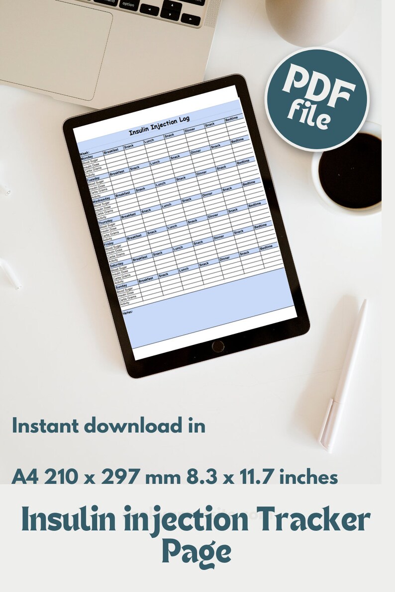 Insulin Injection Tracker Page,digital Diabetis Log Book, Blood Sugar