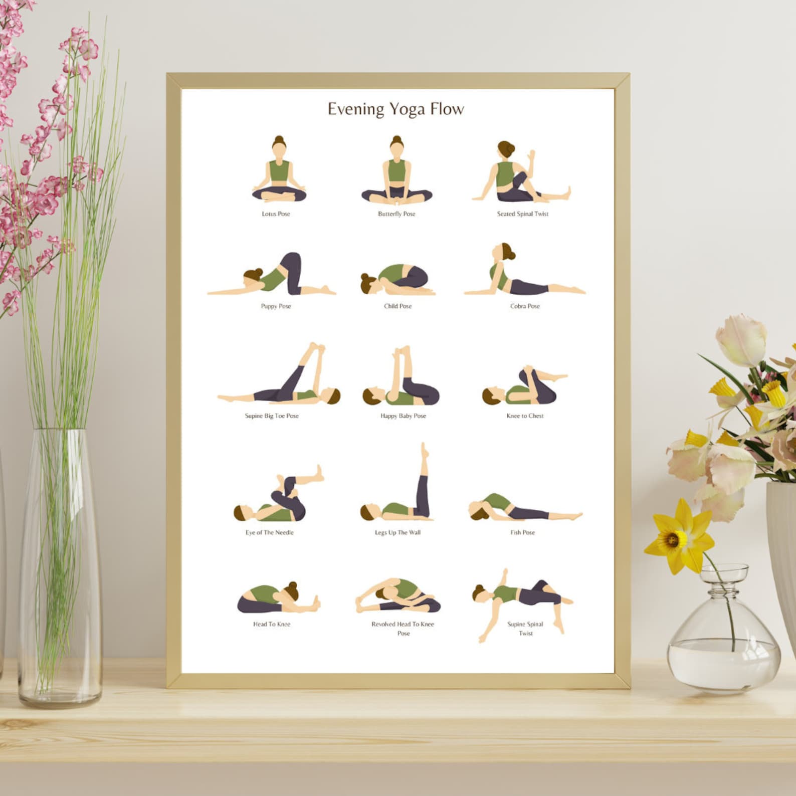 Evening Yoga Flow Printable, 15 Yoga Poses Poster, Yoga Poses Art,yoga ...
