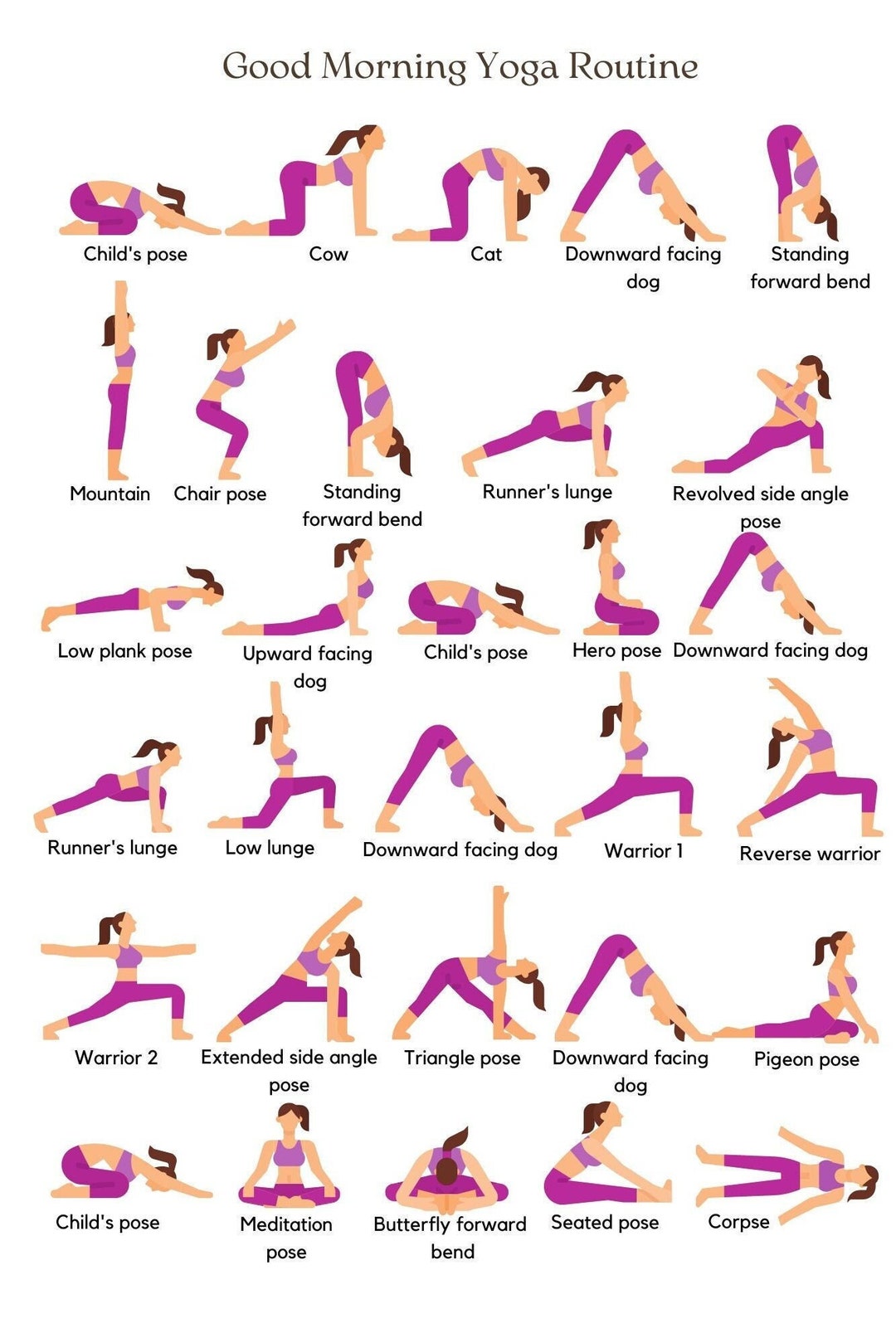 Morning Yoga Routine Printable,morning Yoga Poses, 30 Yoga Poses Poster, Yoga Poses Wall Art ...