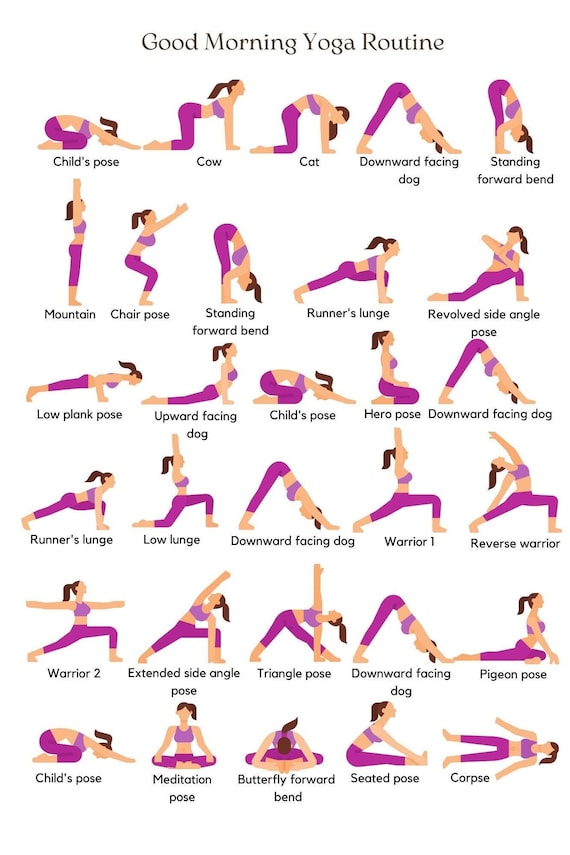 Morning Yoga Routine Printable,morning Yoga Poses, 30 Yoga Poses Poster, Yoga  Poses Wall Art, Yoga Studio Decor,yoga Poses Illustrations Pdf 