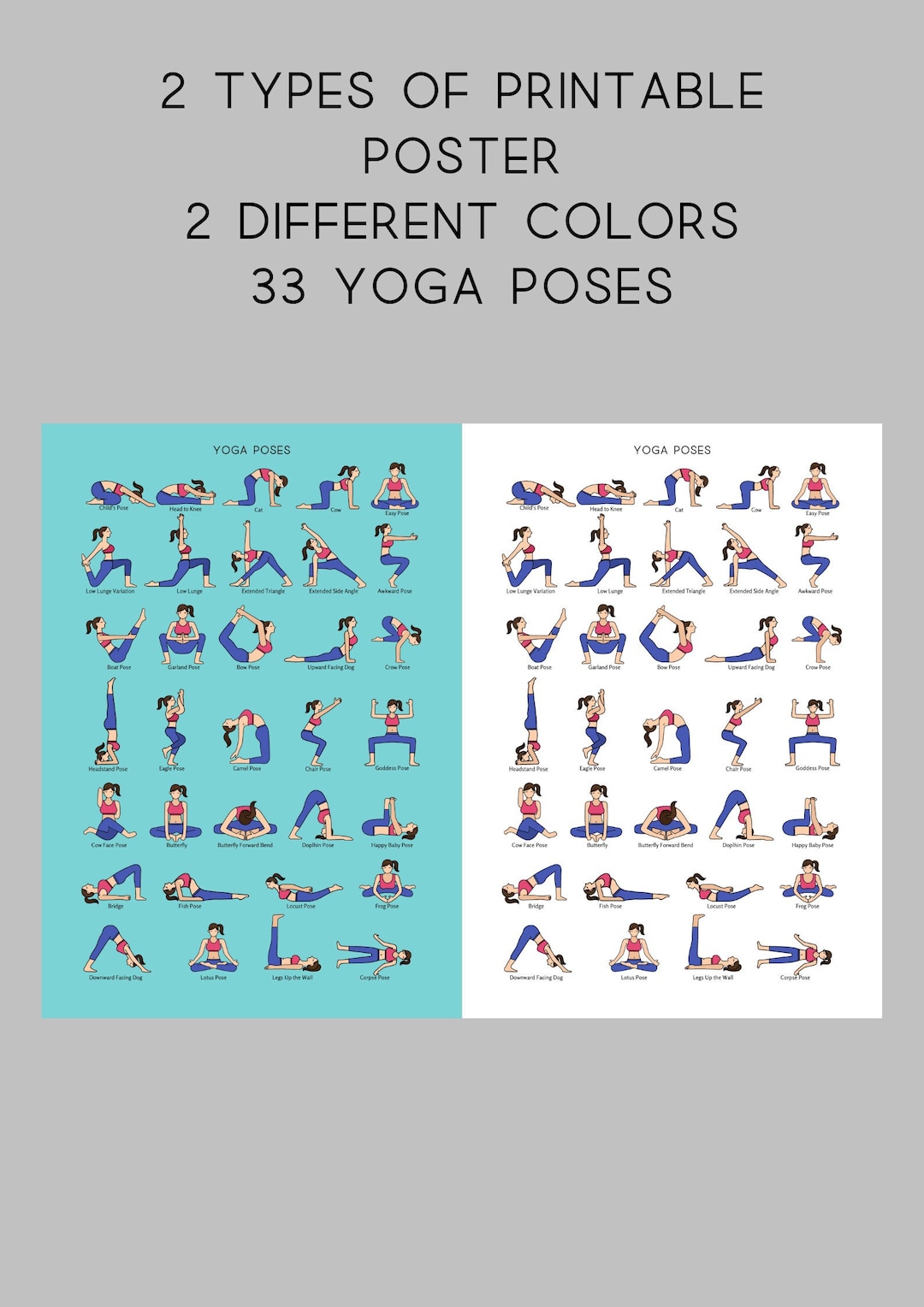 33 Yoga Poses Printable Posterdigital Download Yoga Poses - Etsy