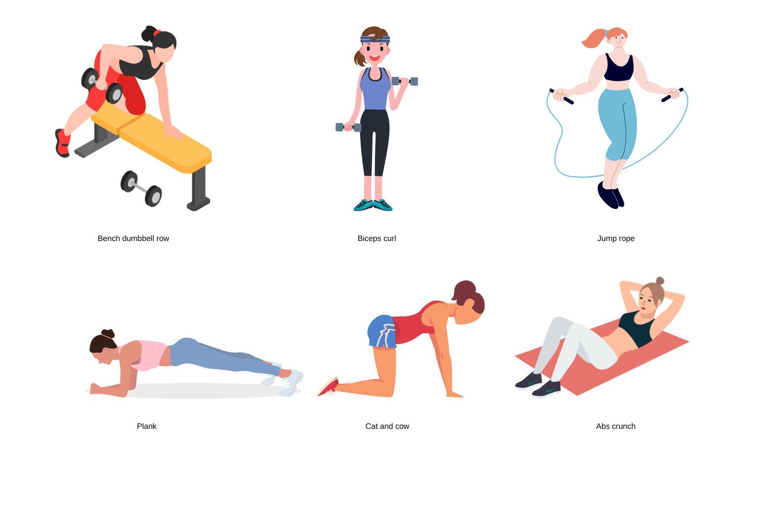 Printable Full Body Exercise Illustrations Poster, Home Dumbbell Full