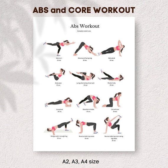 Abs and Core Exercises Printable Pdf Core Workout Abs Workout Guide Page Instant Dowload Core Yoga Exercises How to Get Flat Belly Etsy Canada