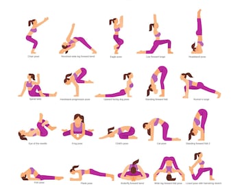 30 Yoga Poses Printable Poster, Gym Decor (Digital Download)