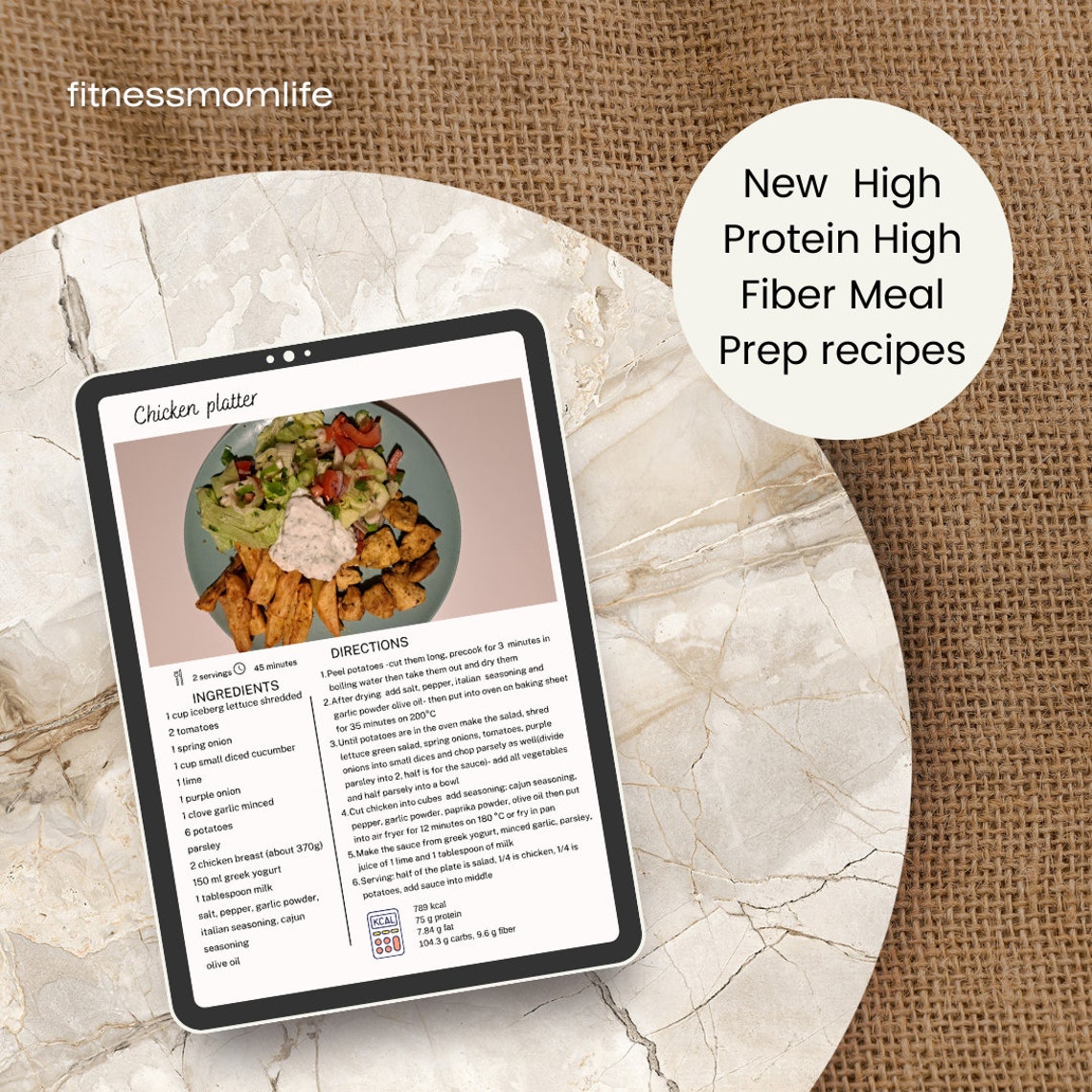 High Protein High Fiber Recipe Cards With Macros, 8 Meal Prep Recipes