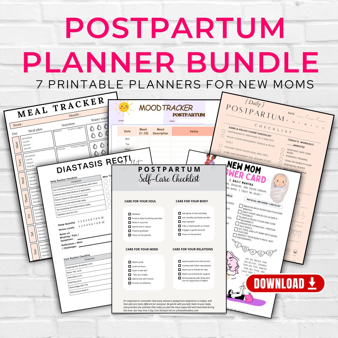 Postpartum Planner Bundle | New Mom Self-care, Meal, Mood Trackers (PDF ...