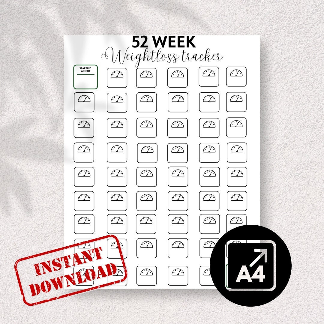 52 Week Weight Loss Tracker Printable (digital Download) - Etsy