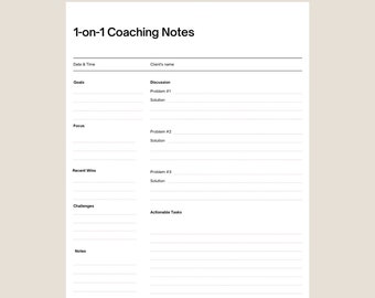 Kundencoaching-Vorlage, Kundensitzung-Tracker-Formular, digitales Coaching-Fortschrittsblatt, Personal Trainer, Kundendatei, Fitness Coach-Dokument
