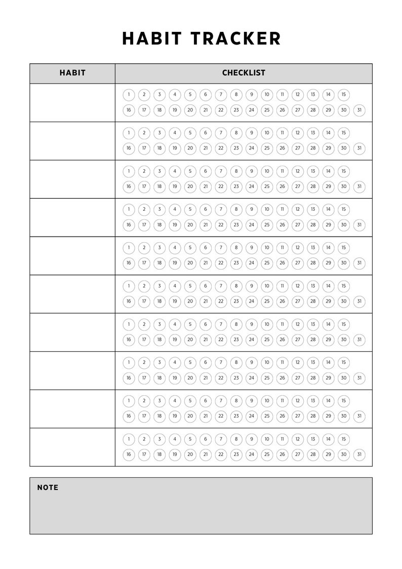 Monthly Habit Tracker Printable Vertical Habit Tracker - Etsy