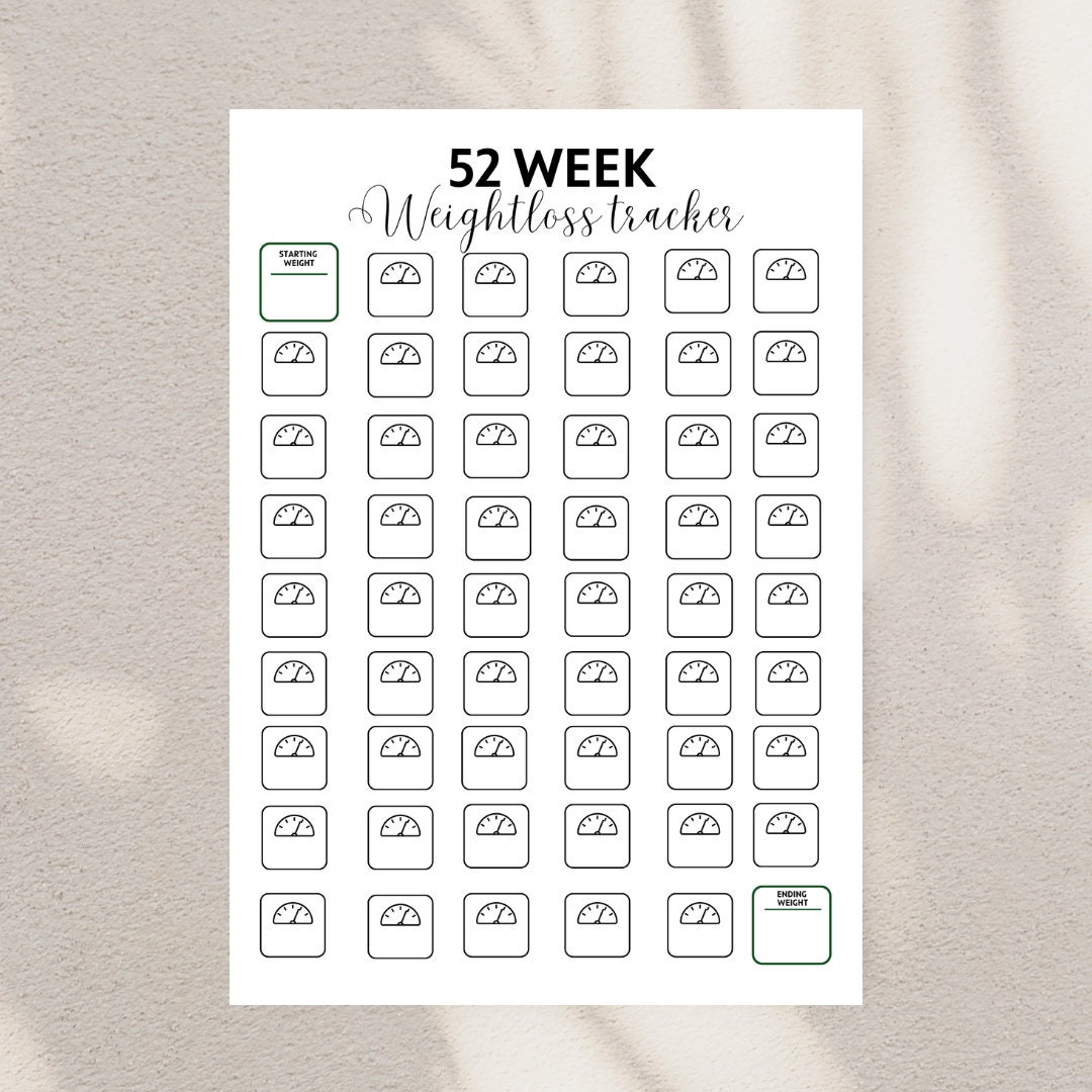 52 Week Weight Loss Tracker Printable (digital Download) - Etsy