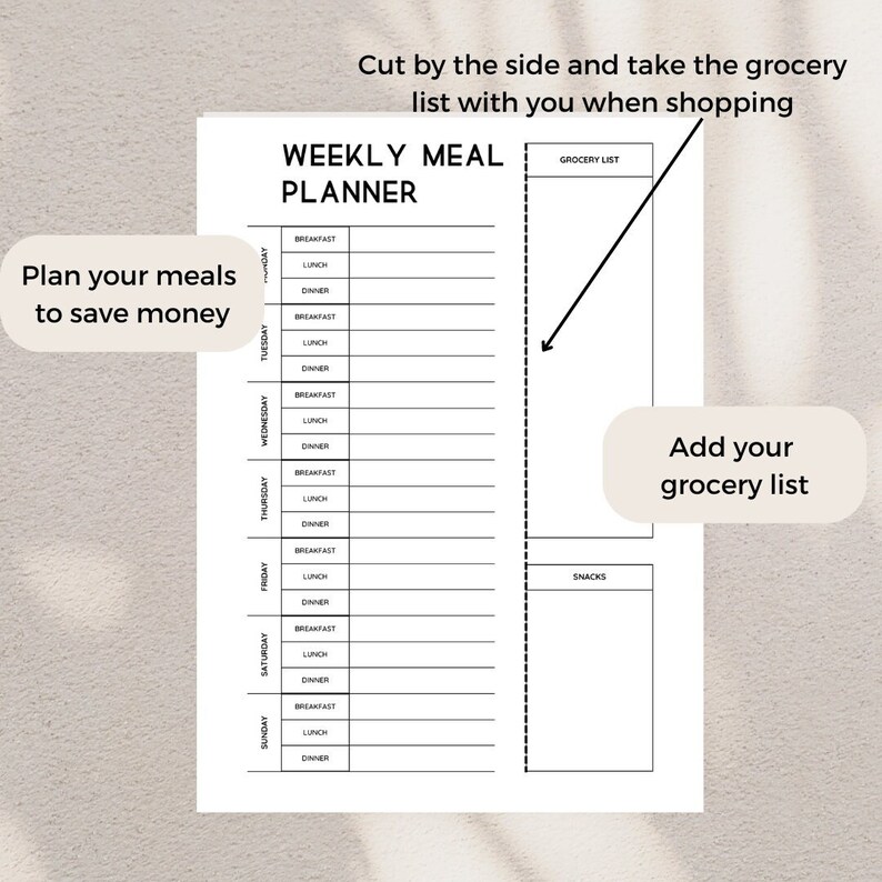 Weekly Meal Planner Printable With Grocery List (PDF) - Etsy