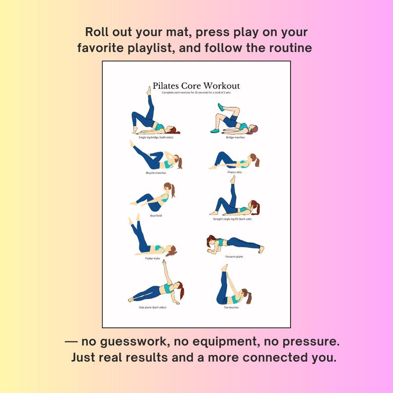 Poster d'entraînement Pilates Core | Routine abdominale pour débutants (téléchargement numérique) image 2