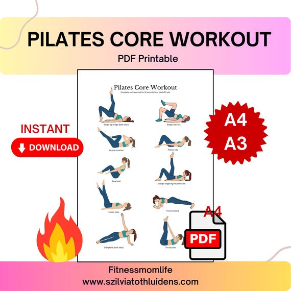 Pilates Core Workout Poster | Beginner Ab Routine (Digital Download)