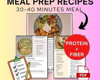 Cartes de recettes riches en fibres avec macros, 8 recettes numériques de préparation de repas (téléchargement numérique)