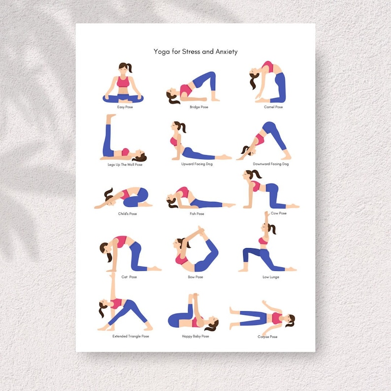 Yoga Poses Print, Stress and Anxiety Relief, Gym Studio Decor (digital ...