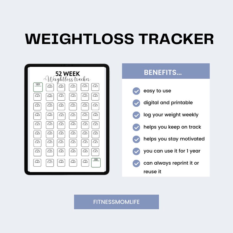 52 Week Weight Loss Tracker Printable (digital Download) - Etsy Australia