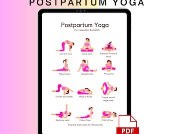 Postpartum Yoga Poses Poster | New Mom Stretch & Relaxation (PDF)