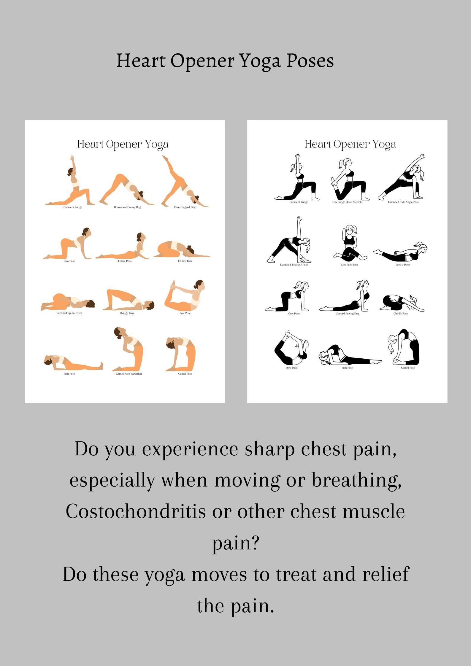 Chest Pain Relief Yoga Heart Opener Yoga Stretches Printable Etsy