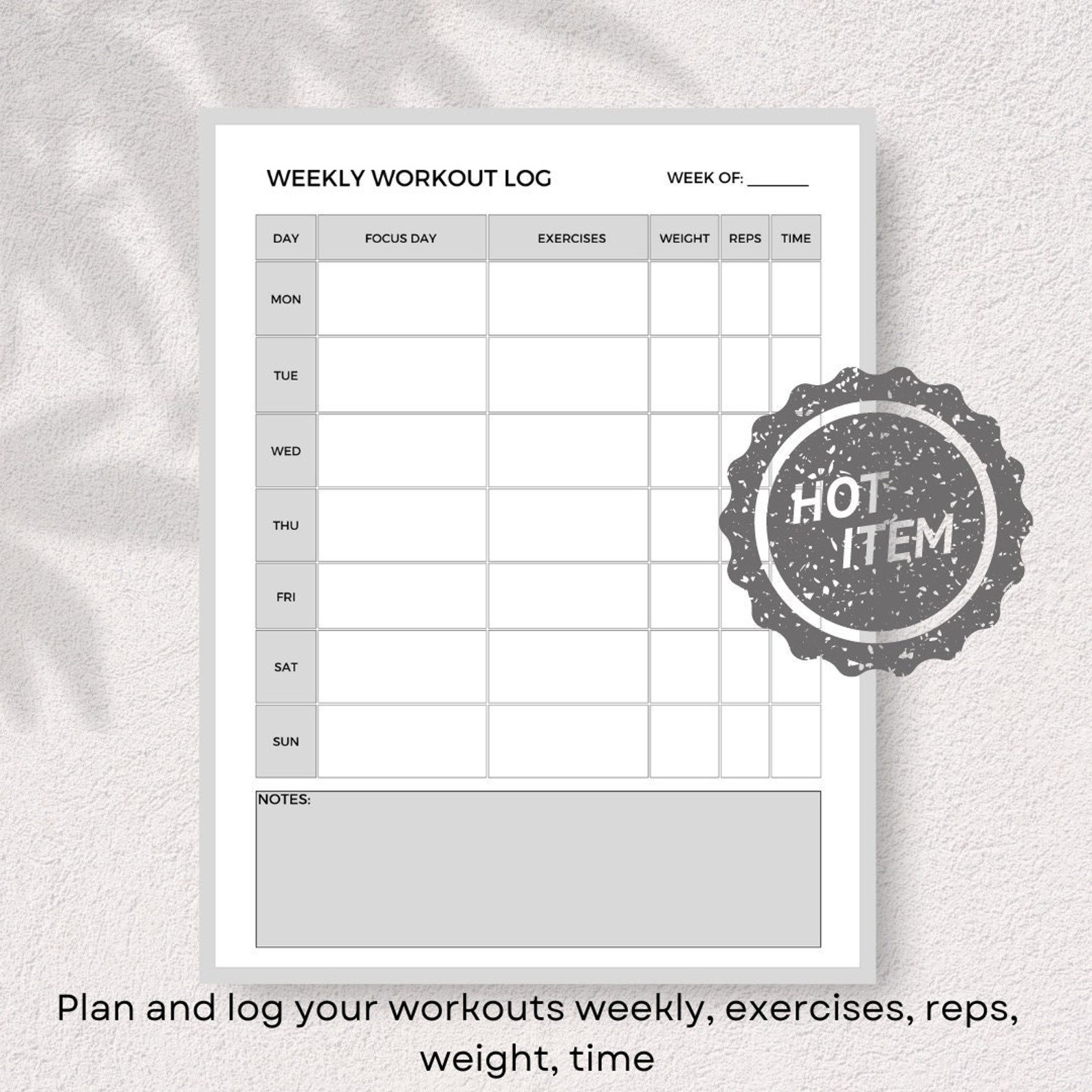 Weekly Workout Log Admin Page,weekly Workout Tracker Page, Fitness ...