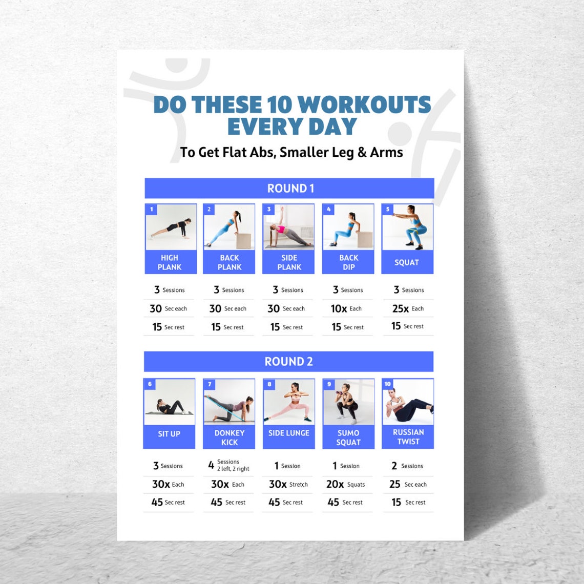 10 Full Body Workouts Poster, Daily Workouts Poster, Exercise Wall Art Gym Decor, Workout Poster ...
