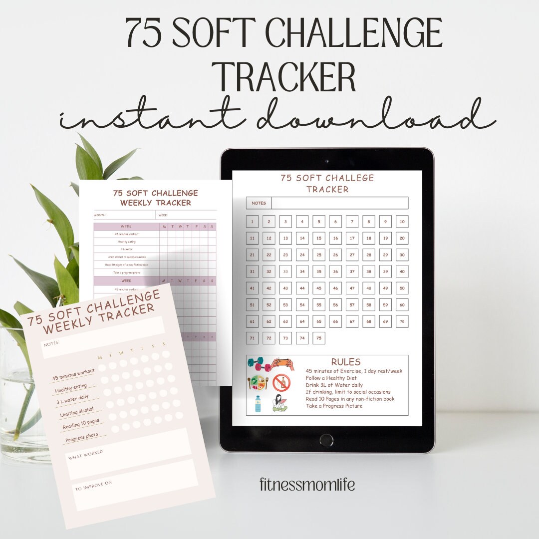 75 Soft Challenge Tracker Printable, Habit & Fitness Journal (A4 PDF ...