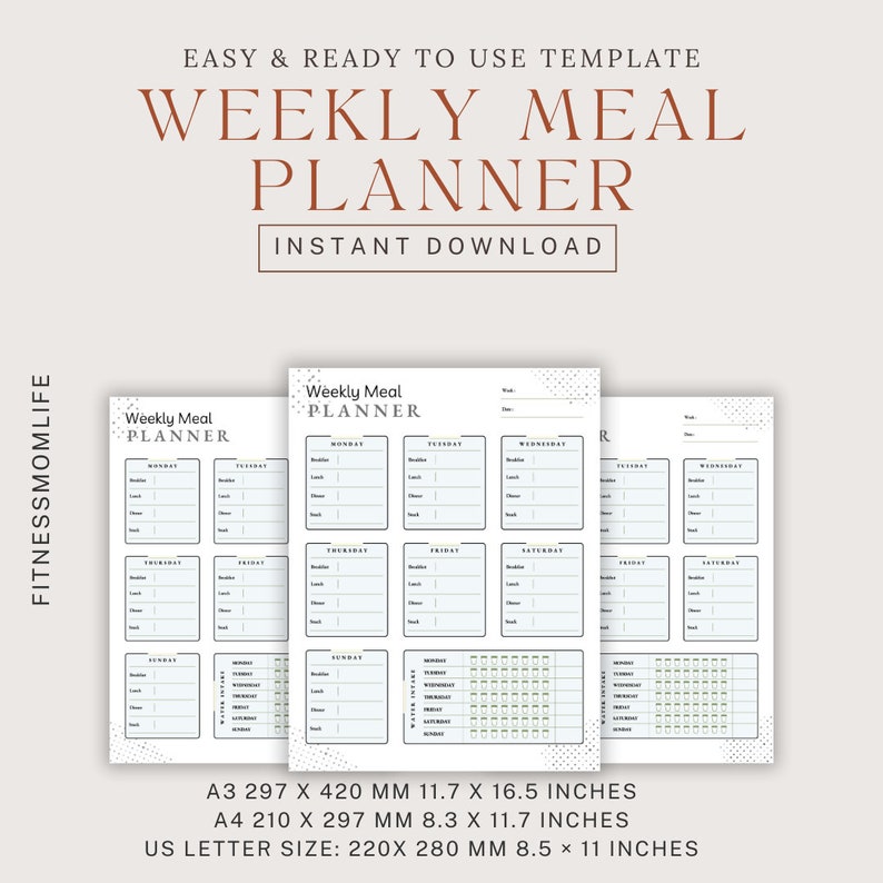 Weekly Meal Planner Printable, Family Food Organizer (PDF) - Etsy Australia