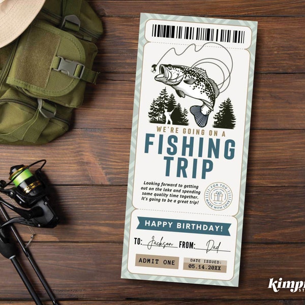 Fishing Trip Ticket Template, Fishing Trip Gift Idea, Anglers Gift Certificate, Printable Surprise Trip Reveal, 4x9 Digital File, Canva Edit