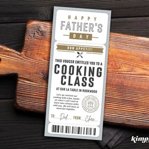 Cooking Class Ticket Template, Father&#39;s Day Culinary Gift, Cooking Lessons Gift Certificate, Printable Chef Souvenir, Digital File,Self-Edit