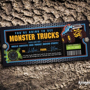 Monster Truck Show Ticket, Monster Truck Geschenkidee, Überraschung Monster Truck Rally, Monster Jam Fake Ticket, Monster Truck Madness, Self-Edit