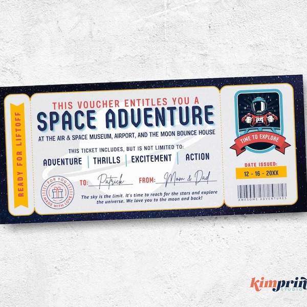 Space Adventure Ticket Template, Astronaut Experience Gift Certificate, Custom Printable Kids Outerspace Coupon, 9x4 Digital File,Canva Edit