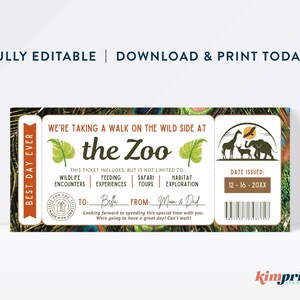 Zoo Trip Ticket Template, Wild Life Gift Certificate, Surprise Zoo Trip ...