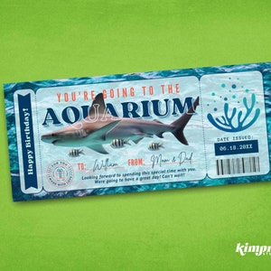 Aquarium Ticket Template, Shark Gift Certificate, Surprise Aquarium Trip, Under The Sea Printable, Aquatic Experience Voucher, Canva Edit