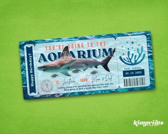 Aquarium Ticket Template, Shark Gift Certificate, Surprise Aquarium Trip, Under The Sea Printable, Aquatic Experience Voucher, Canva Edit