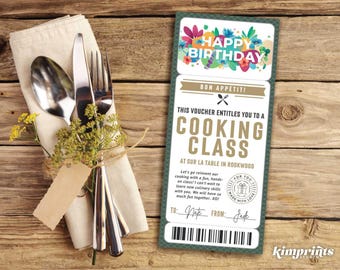 Cooking Class Ticket Template, Birthday Culinary Gift Idea, Cooking Lessons Gift Certificate, Printable Chef Souvenir,Digital File,Self-Edit