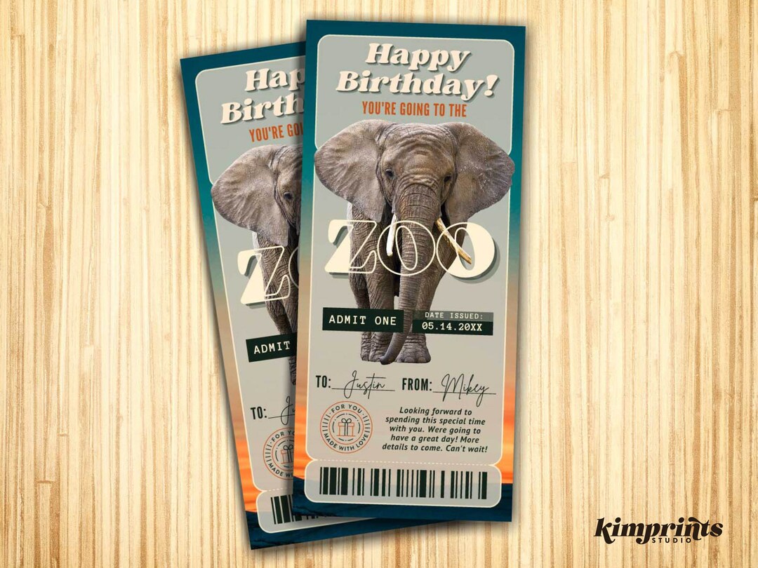 Zoo Trip Ticket Template, Elephant Zoo Voucher, Animal Safari