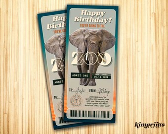 Zoo Trip Ticket Template, Elephant Zoo Voucher, Animal Safari Experience Gift Certificate, Wild Life Printable, 4x9 Digital File, Canva Edit