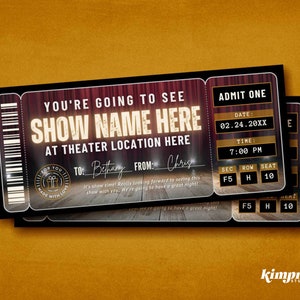 Theater-Show-Eintrittskarte Vorlage, Theater-Show-Eintrittskarte, Theater-Date-Night druckbar, Theater-Vorführungsgutschein, Theater-Vorführungsgeschenkidee, Musiktheatergeschenkidee, Selbst-Bearbeiten