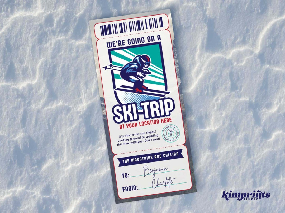 Ski Trip Ticket Template, Skiing Trip Gift Idea, Snow Skiing Gift