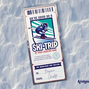 Ski Trip Ticket Template, Skiing Trip Gift Idea, Snow Skiing Gift Certificate, Surprise Winter Snow Vacation Reveal, Ski Pass Gift,Self-Edit